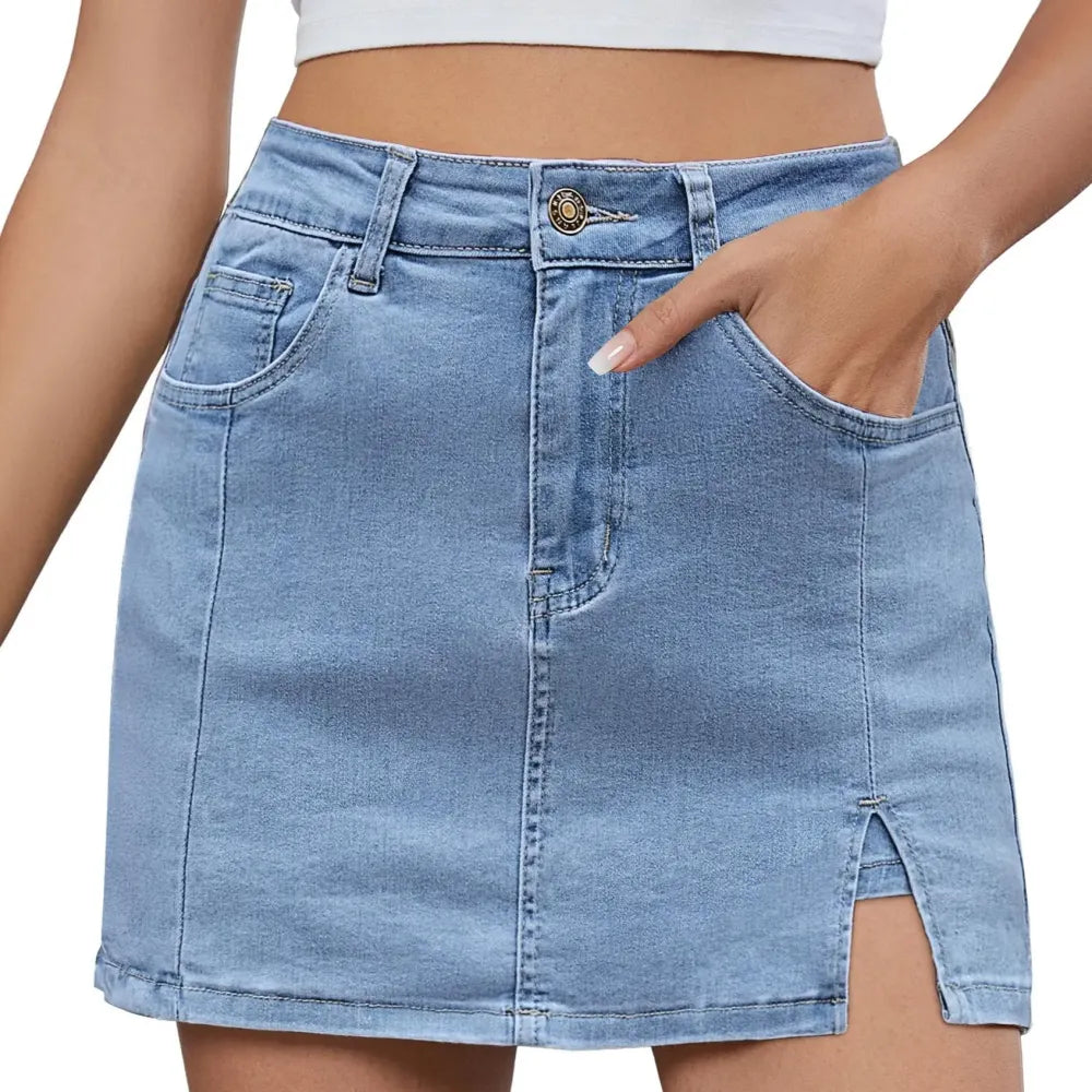 💝Women's Minimalist High-Waisted Denim Mini Skirt Shorts with Side Slit