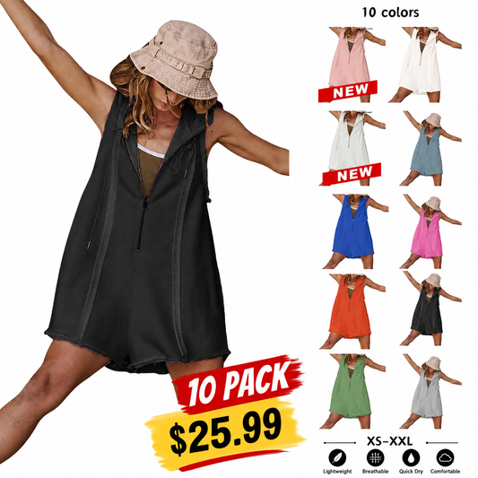 🔥 Women's Sleeveless Hooded Half-Zip Romper with Pockets – Casual Comfort Meets Sporty Style