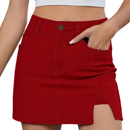 💝Women's Minimalist High-Waisted Denim Mini Skirt Shorts with Side Slit