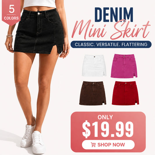 💝Women's Minimalist High-Waisted Denim Mini Skirt Shorts with Side Slit