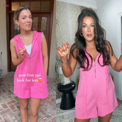 🔥 Women's Sleeveless Hooded Half-Zip Romper with Pockets – Casual Comfort Meets Sporty Style