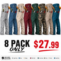 8 PACK ONLY $27.99 Includes: Grey+Blue+Light khaki+Red+Dark green+Camouflage+Khaki+Deep Blue