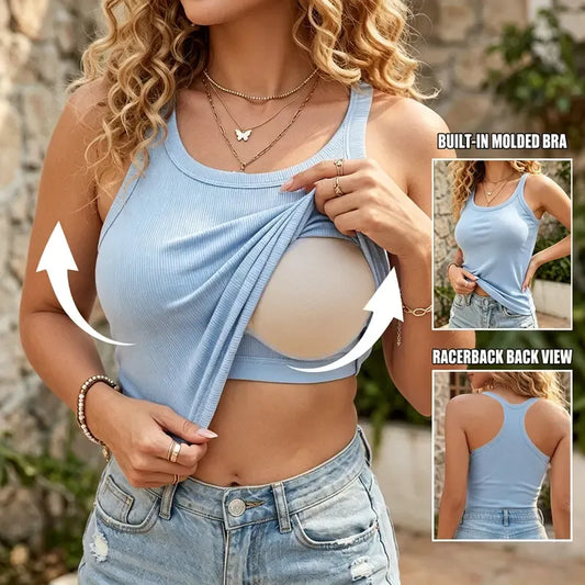 🔥Summer Sale💥-Women'S Ribbed Tank Top With Built-In Bra