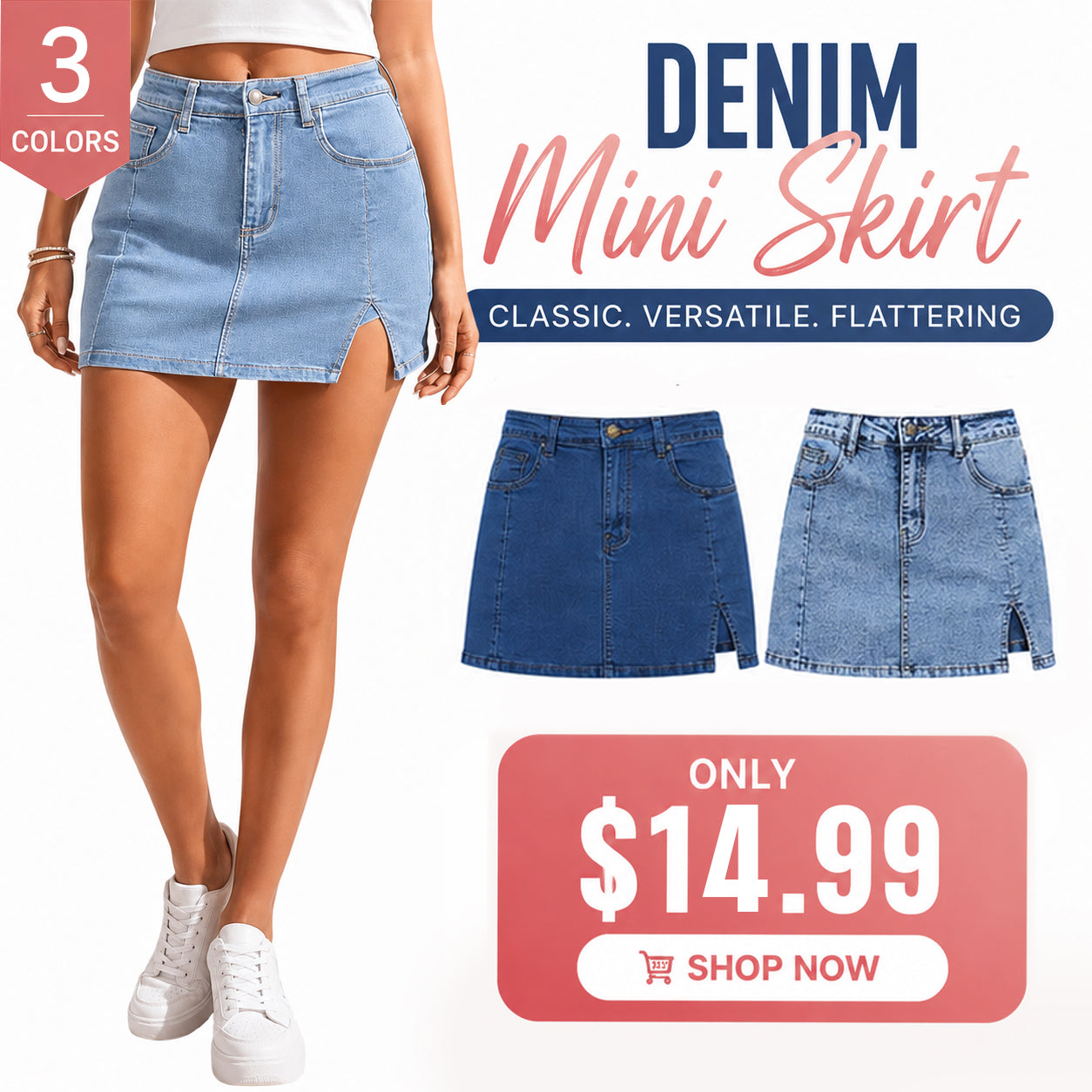 💝Women's Minimalist High-Waisted Denim Mini Skirt Shorts with Side Slit