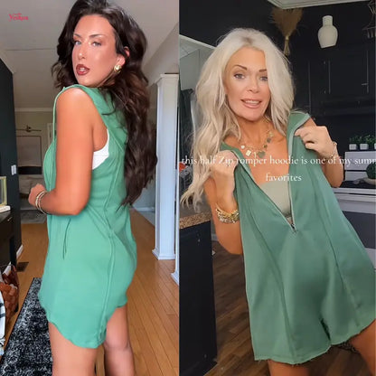 🔥 Women's Sleeveless Hooded Half-Zip Romper with Pockets – Casual Comfort Meets Sporty Style