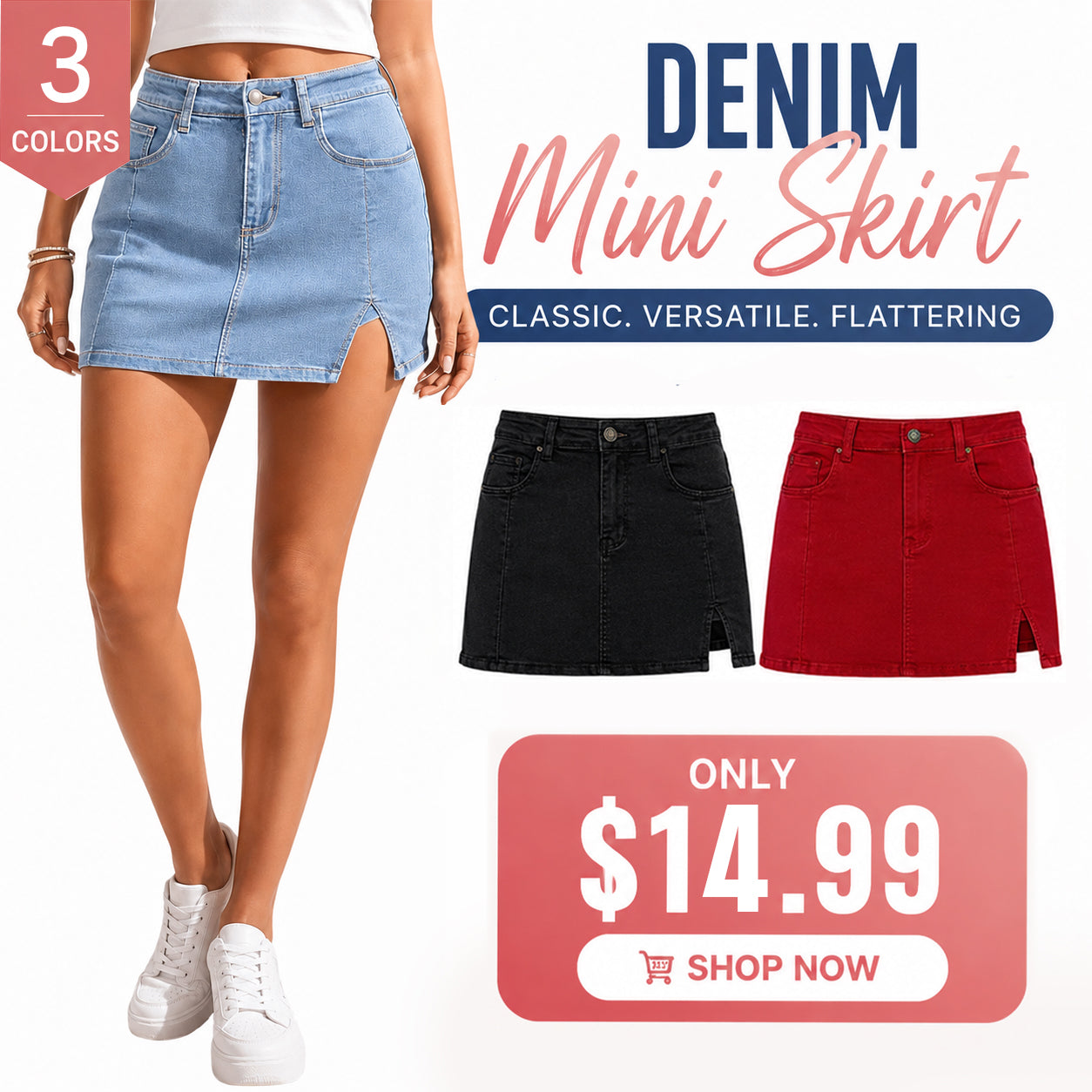 💝Women's Minimalist High-Waisted Denim Mini Skirt Shorts with Side Slit