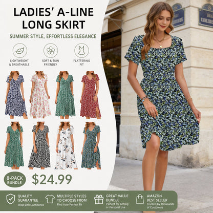 Women's Square Neck Ditsy Floral Dress, Ruffle Empire Waist A-Line Sundress With Pockets