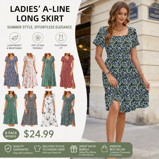 Women's Square Neck Ditsy Floral Dress, Ruffle Empire Waist A-Line Sundress With Pockets